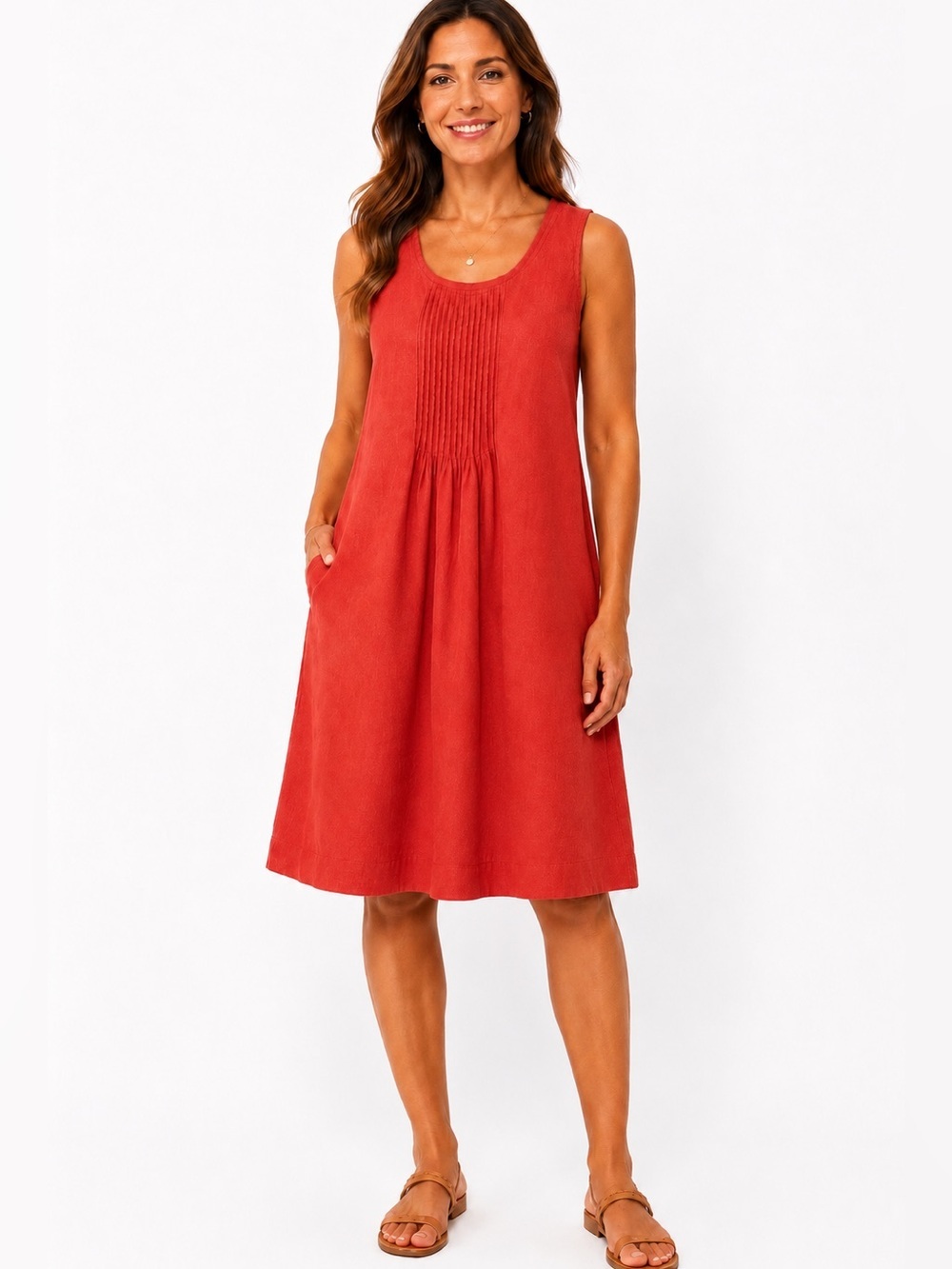 Garnet Hill 100% Linen Sleeveless Shift Dress Coral Orange Size 6 A-line beach